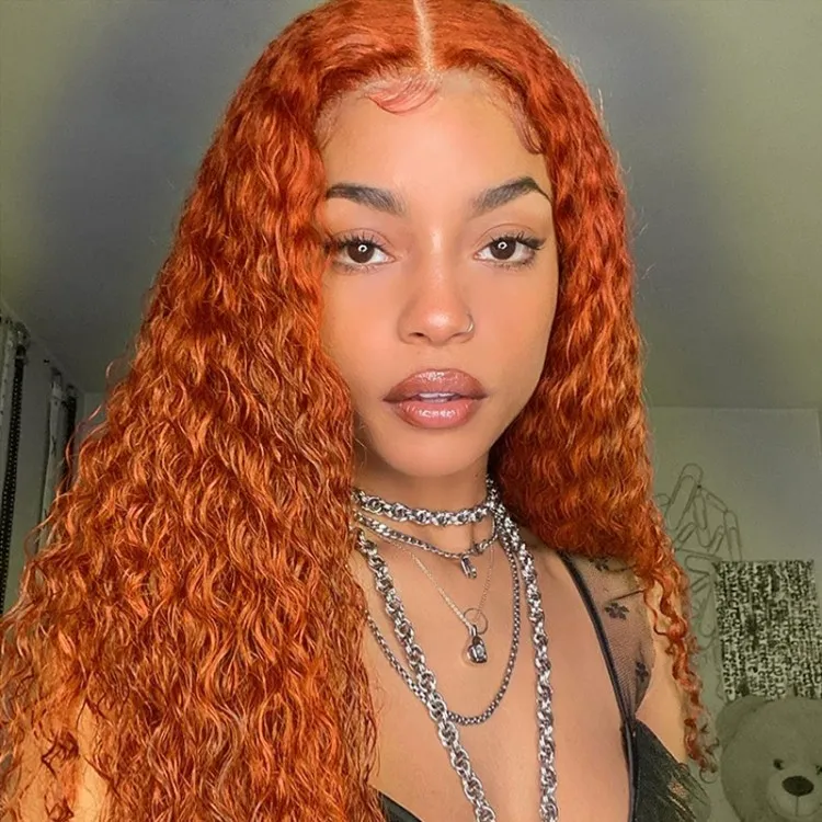Urgirl Ginger Hair Color13x4 Lace Front Wig Jerry Curly Human Hair Wavy Wig