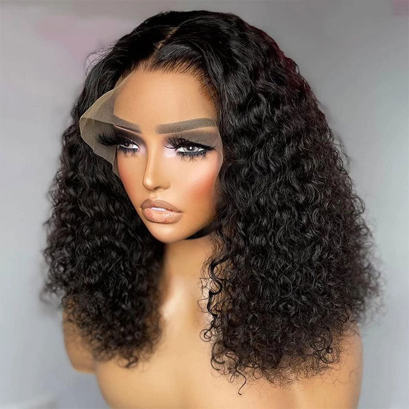 Limited Sale Urgirl TransparentKinky Curly Lace Front Wigs Glueless Bob Curly Human Hair Wigs