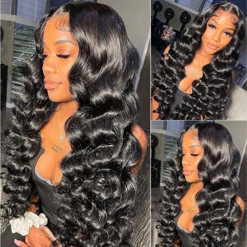 Urgirl Loose Wave 13x4 Lace Front Human Hair Wigs Big Heatless Curls H
