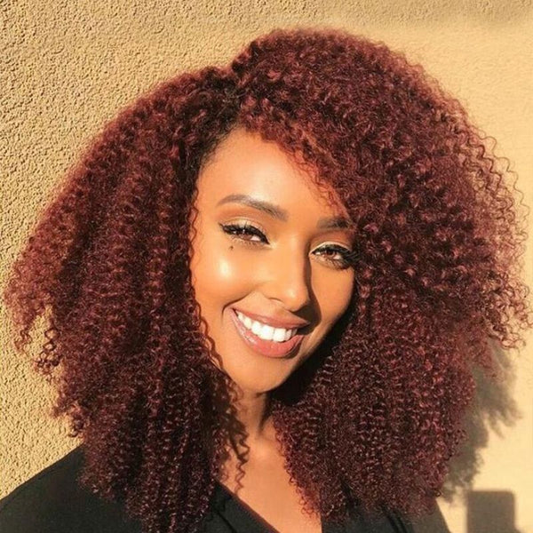 Urgirl Pre-Cut Afro Kinky Curly Wig Auburn Brown 13X4 Lace Frontal Wig