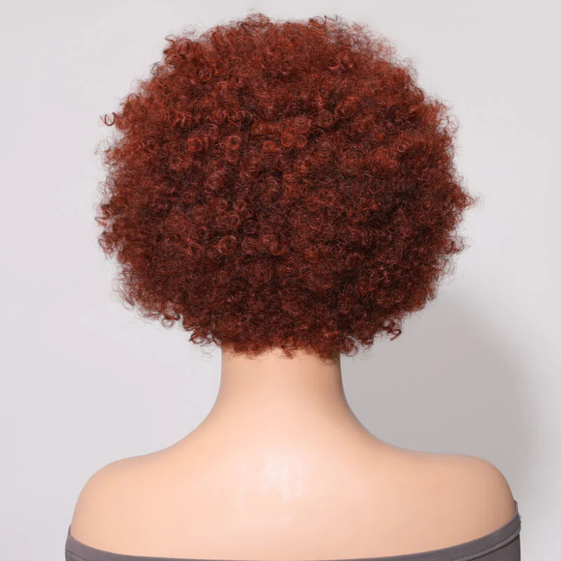 Urgirl Reddish Brown Afro Bob Wig With Bangs Machine Made Glueless Human Hair Wig