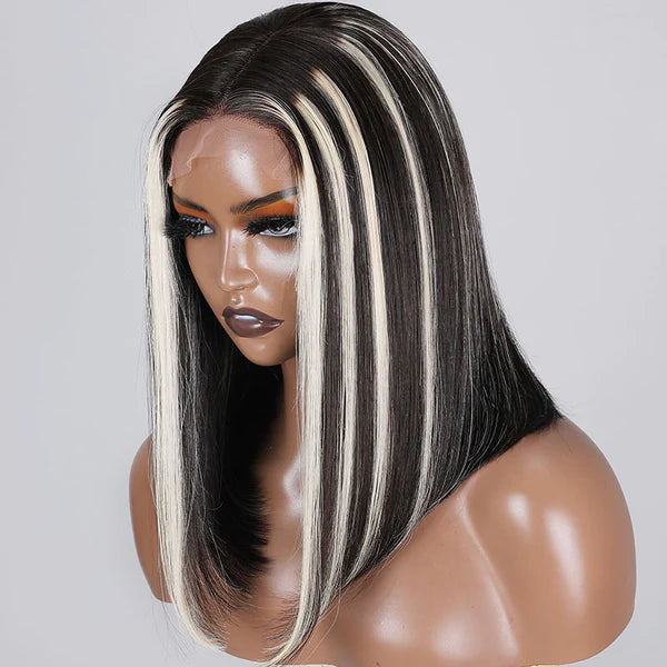 Urgirl Chunky Blonde Highlight Bob Wig with Dark Roots Lace Wigs