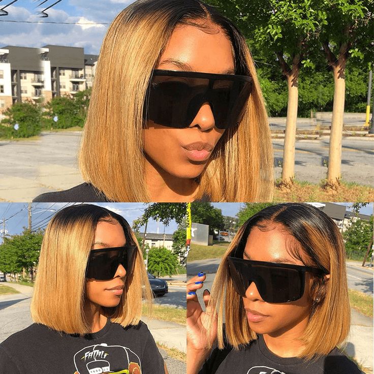 Urgirl Ombre Color Bob Lace Front Wigs Short Straight Honey Blonde Human Hair Wigs
