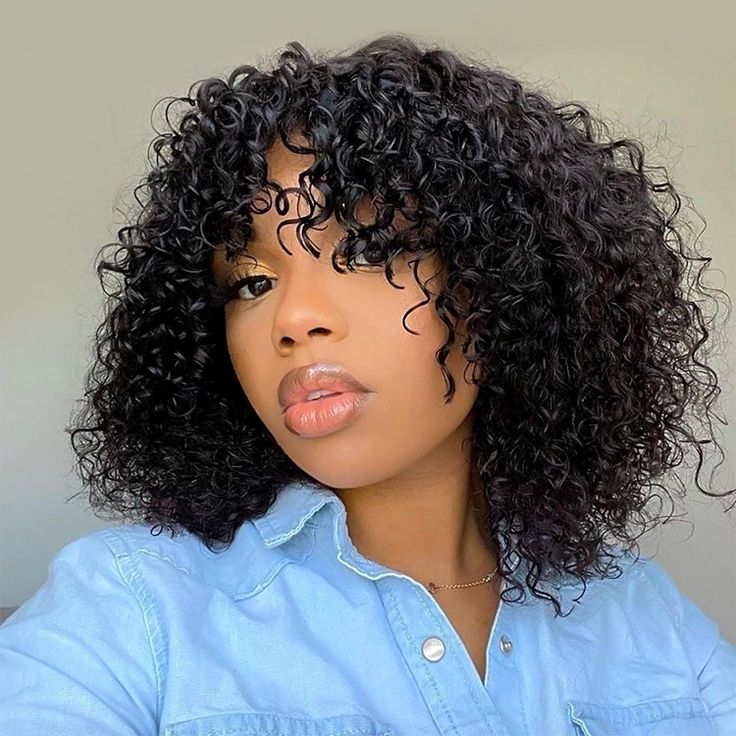 Urgirl Short Curly Bob Pixie Cut Wigs With Bang Human Hair Wigs For Women