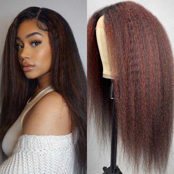Urgirl Highlight Yaki straight wigs 1B #4 Highlight Lace Front Wigs Human Hair