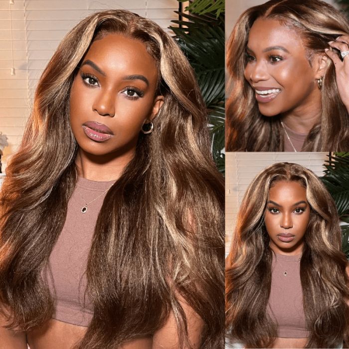 Urgirl Pre Cut Lace Front Honey Blonde Highlights Kinky Straight Wig Weare Go