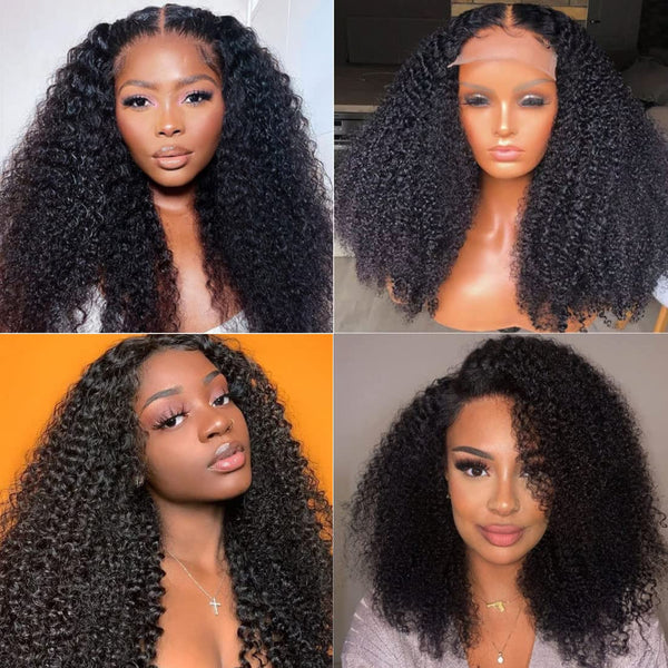 Urgirl Pre-Cut Lace Wig Kinky Curly Hair Lace Closure Wig 150% Density Kinky Lace Part Wigs 100% Virgin Hair Realistic Human Hair Wigs