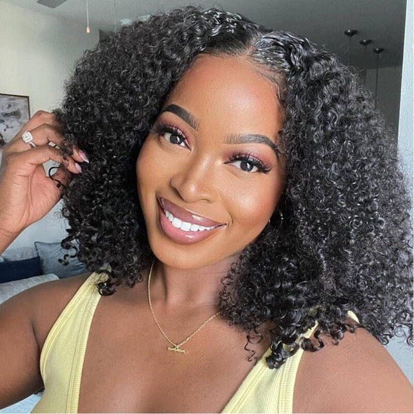Urgirl Pre-Cut Lace Wig Kinky Curly Hair Lace Closure Wig 150% Density Kinky Lace Part Wigs 100% Virgin Hair Realistic Human Hair Wigs