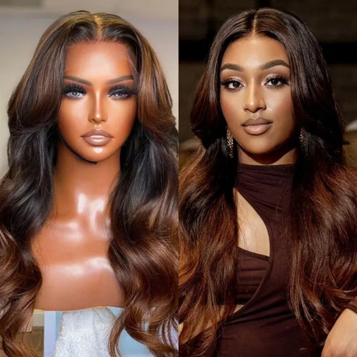 Urgirl Ombre Color Lace Front Toasted Caramel Ombre Body Wave Wig With Dark Roots