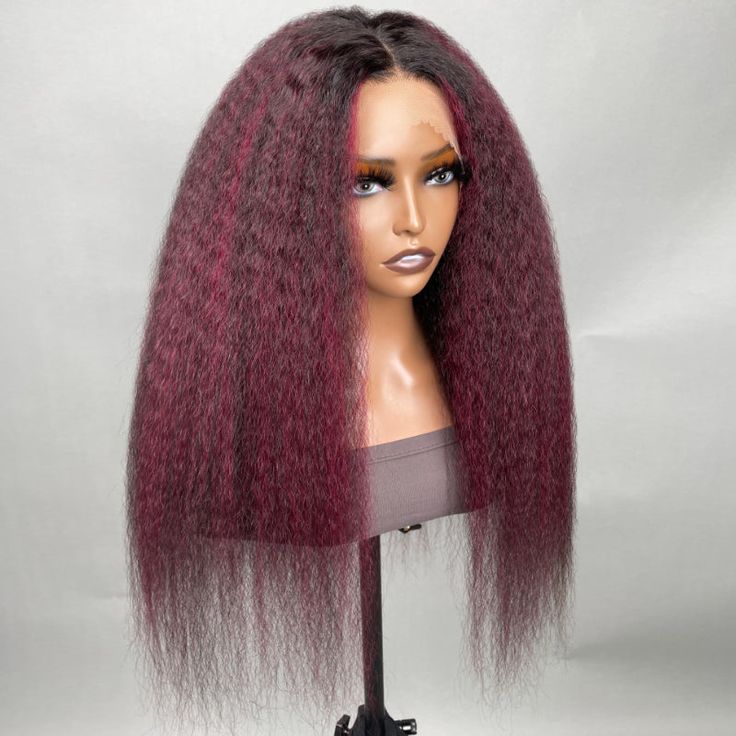 Urgirl Kinky Straight Body Wave Ombre Color Lace Front Wigs 1B 99J Human Hair With Dark Roots