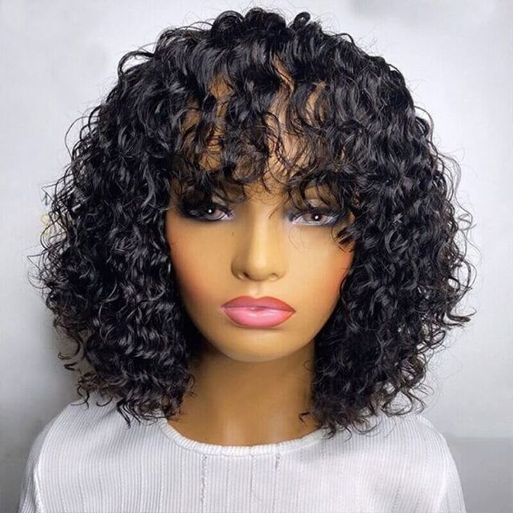 Urgirl Curly Bob Pixie Cut Wigs With Bang Human Hair Wigs Short Wigs For Women