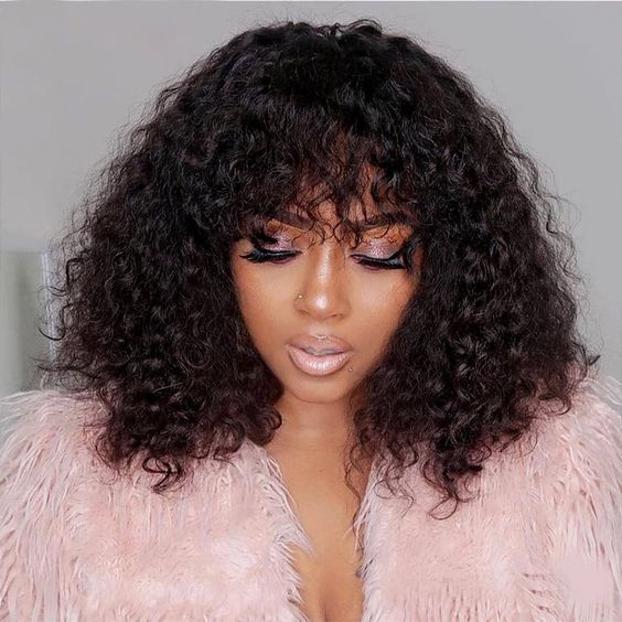 Urgirl Curly Bob Pixie Cut Wigs With Bang Human Hair Wigs Short Wigs For Women