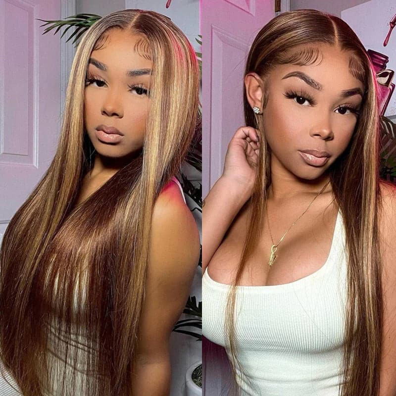 Limited Sale Urgirl Honey Blonde Highlight Lace Closure Wig Ombre Human Hair Silky Straight Lace Front Wigs 150% Density