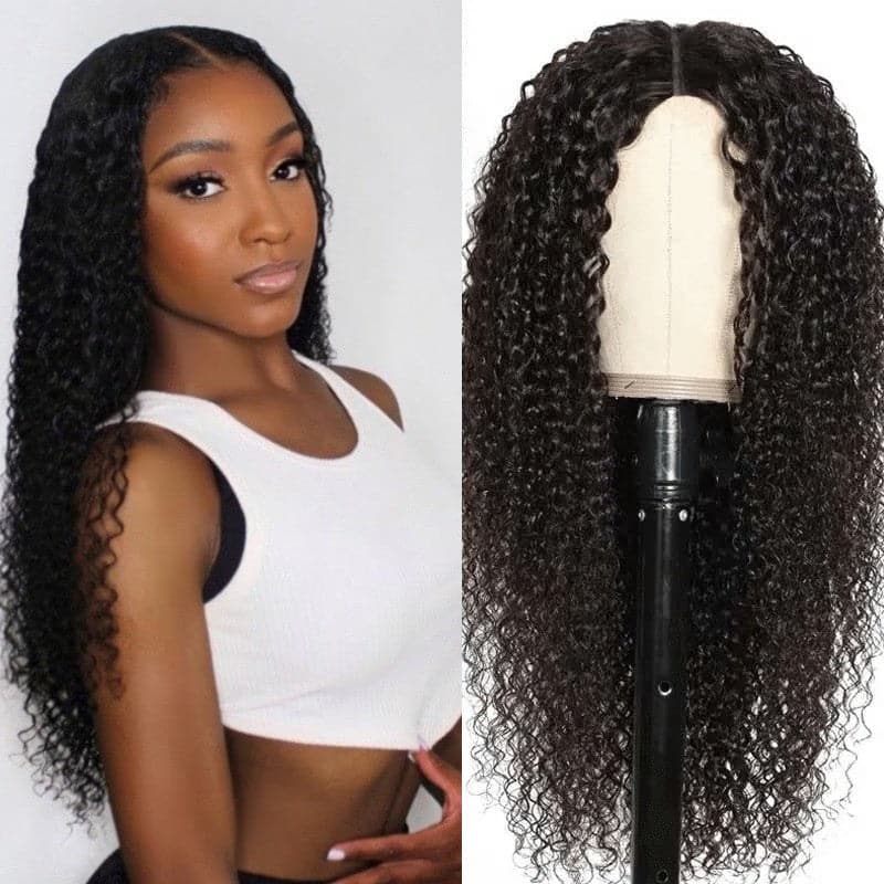 Urgirl Jerry Curly V Part Wig Protective Real Scalp Natural Density Summer Glueless Wigs