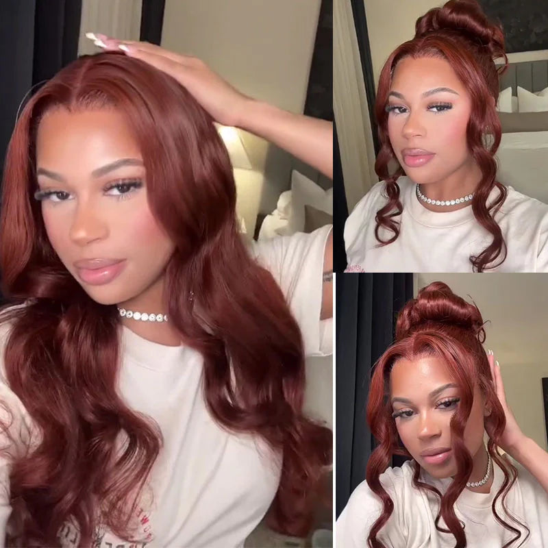 Urgirl Pre-Cut Lace Wig Wear & Go Reddish Brown Body Weave Lace Closure Wig with Breathable Cap Beginner Wig