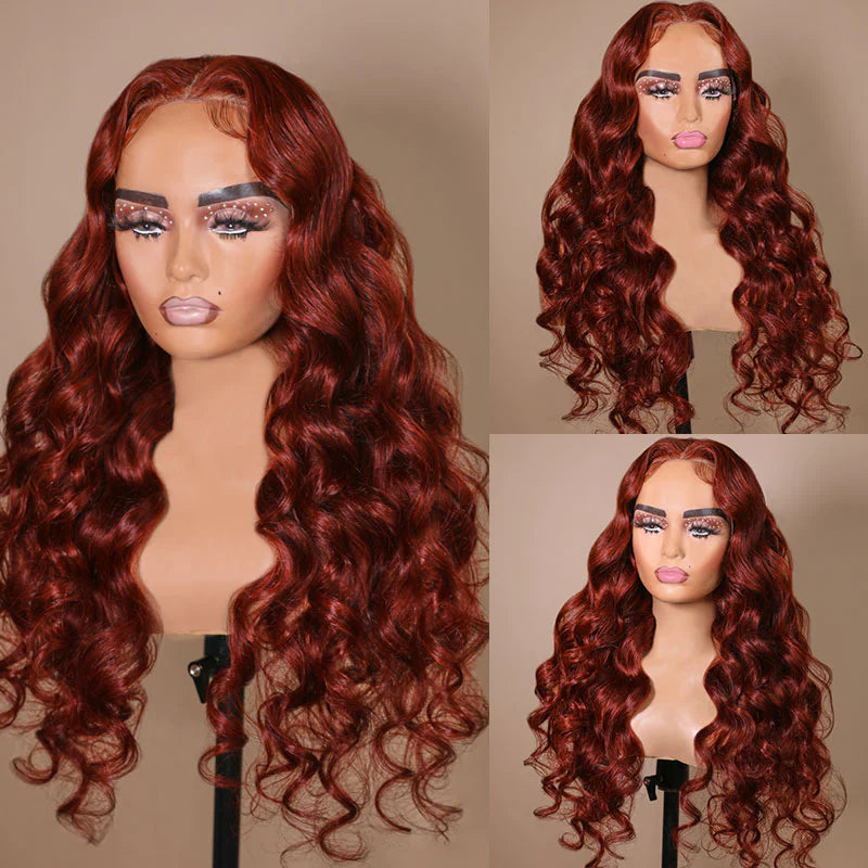 Urgirl Pre-Cut Lace Wig Wear & Go Reddish Brown Body Weave Lace Closure Wig with Breathable Cap Beginner Wig