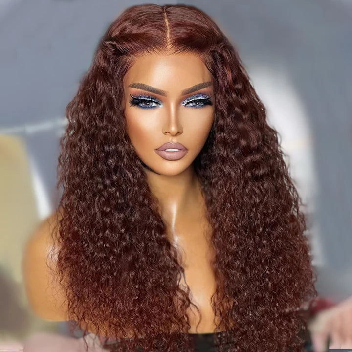 Urgirl Pre-Cut Lace Wig Wear & Go Reddish Brown Jerry Curly Lace Closure Wig with Breathable Cap Beginner Wig