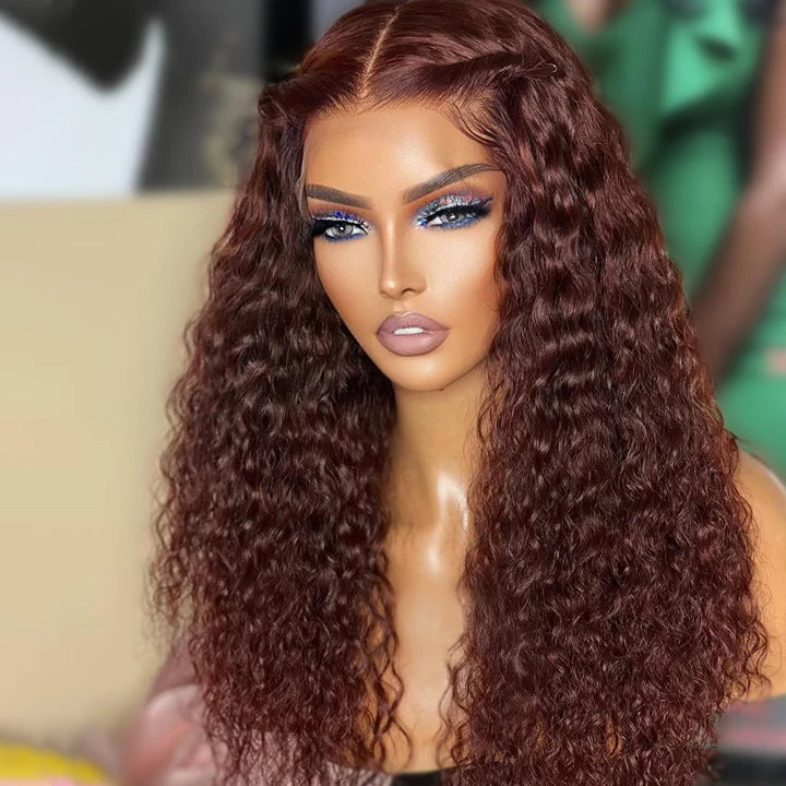 Urgirl Pre-Cut Lace Wig Wear & Go Reddish Brown Jerry Curly Lace Closure Wig with Breathable Cap Beginner Wig