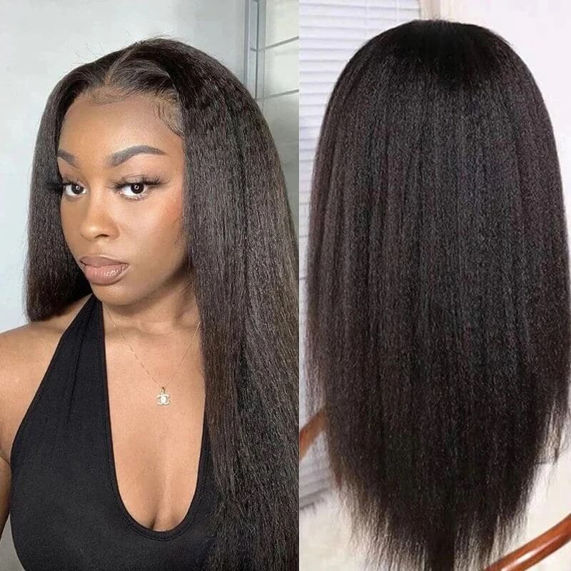 Urgirl Ombre Yaki Human Hair Wigs 180% Density Ombre Frontal Wig With Black Roots 13x6 Lace Frontal Human Hair Wigs