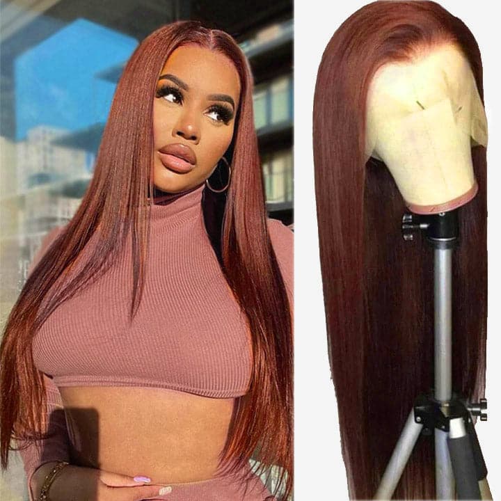 Limited Sale Urgirl Glueless Straight Reddish Brown 33# Lace Front Wig Human Hair Auburn Copper Color for Women