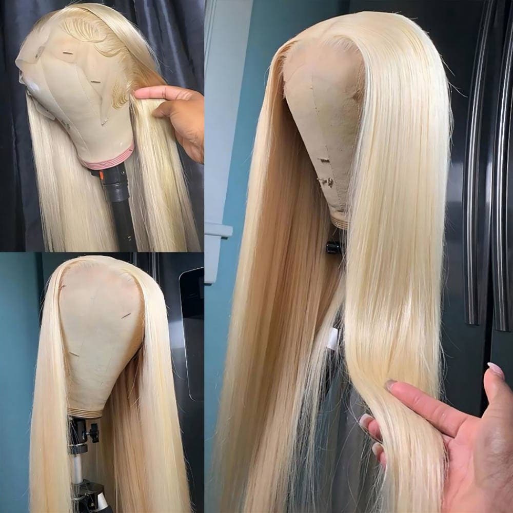 180% Density 613 Color Bone Straight 13x4 Lace Front Wig Urgirl Honey Blonde Human Hair