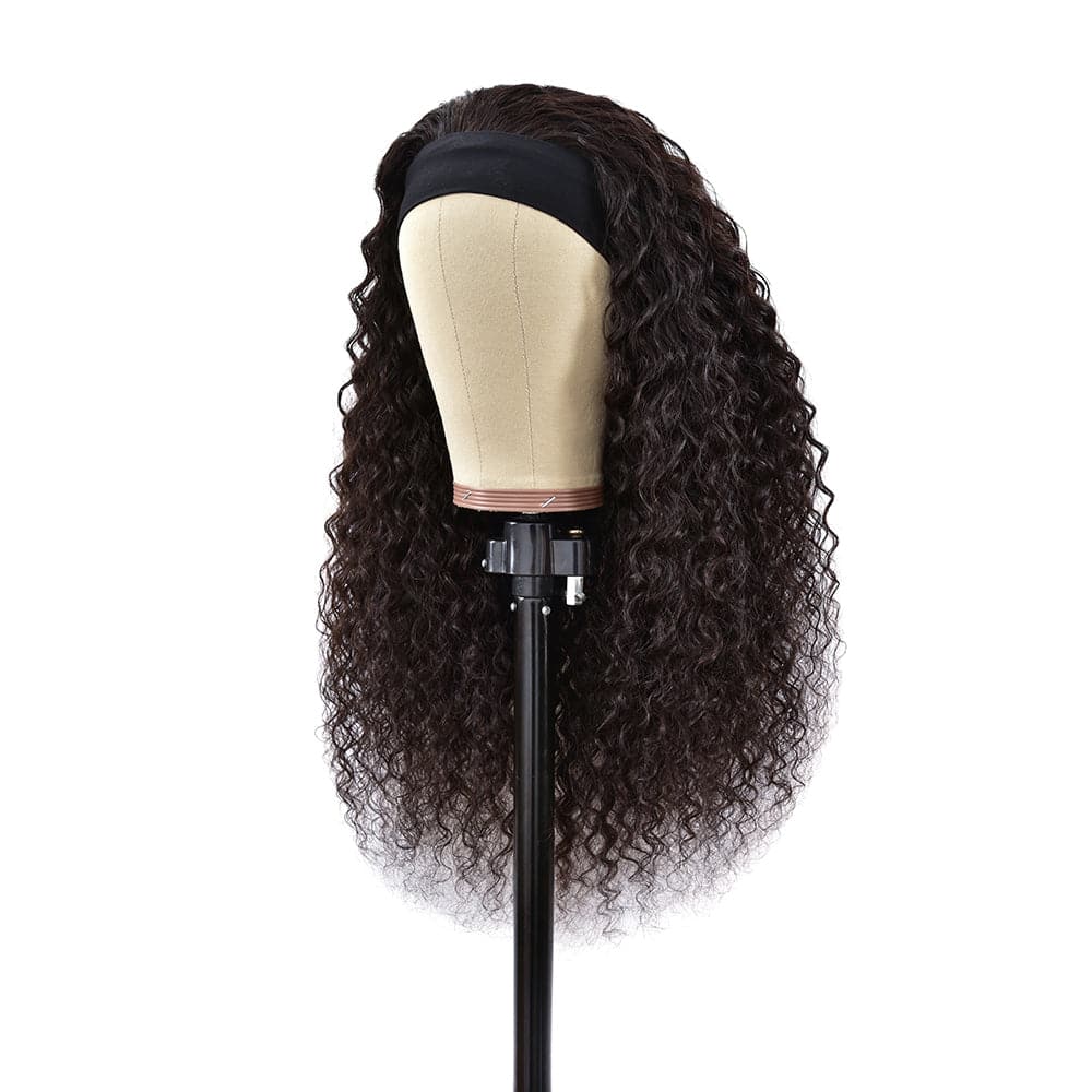 Urgirl Remy Hair Long Curly Hair Headband Wigs Human Hair Glueless Wigs Natural Black Youth Series