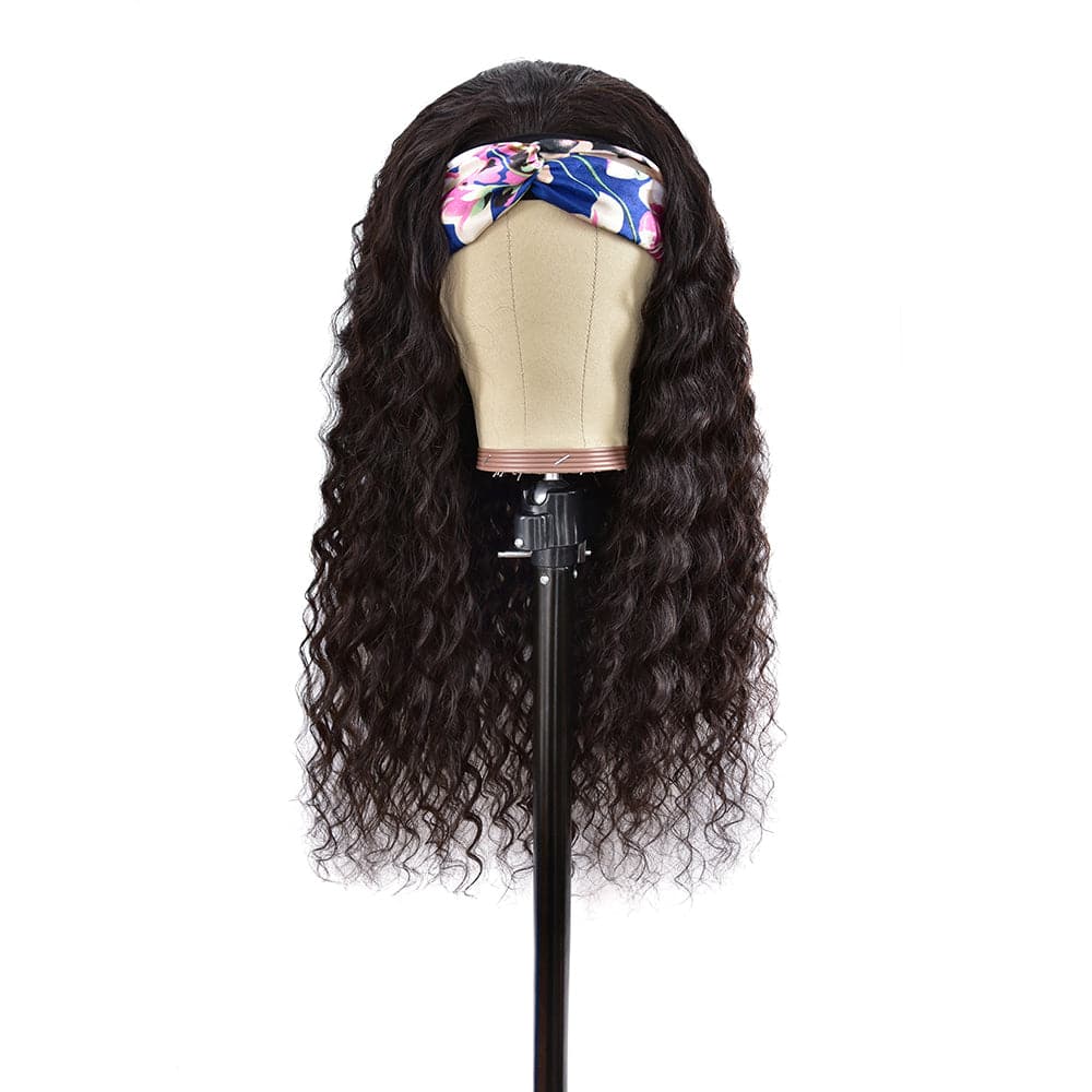Urgirl Wet and Wavy Headband Wigs Human Hair Brazilian Virgin Hair Water Wave Headband Wigs for Black Women 150% Density Glueless