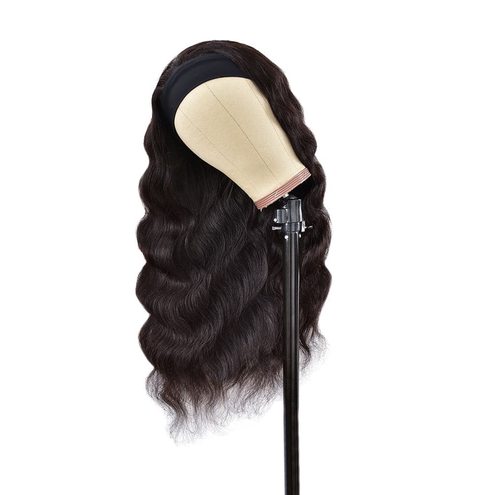 Urgirl Body Wave Headband Wig Glueless Human Hair Wigs With Pre-attached Scarf Half Wig 150% Density