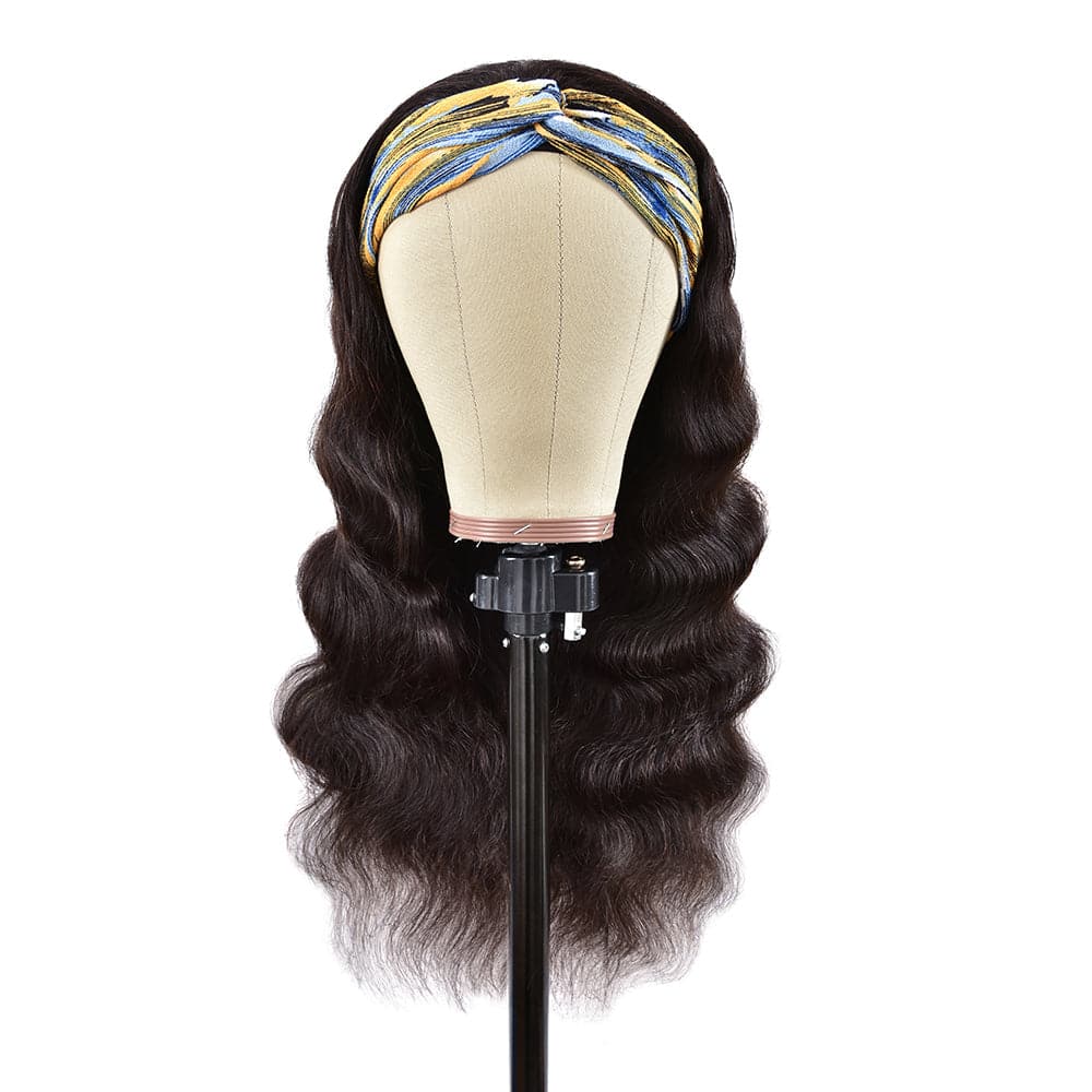 Urgirl Body Wave Headband Wig Glueless Human Hair Wigs With Pre-attached Scarf Half Wig 150% Density