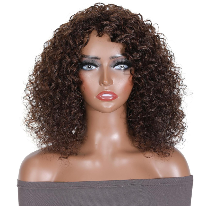 Urgirl Glueless Throw On And Go Dark Brown Loose Curly Short  Affordable Wig Machine Made 100% Human Hair