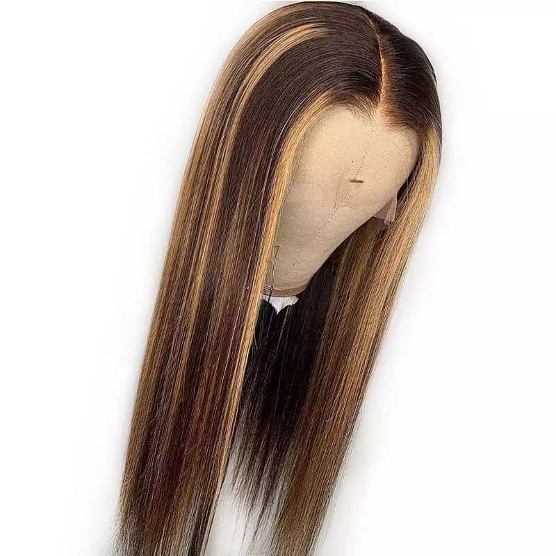 Urgirl Honey Blonde Highlight Lace Closure Wig Ombre Human Hair Silky Straight Lace Front Wigs 150% Density