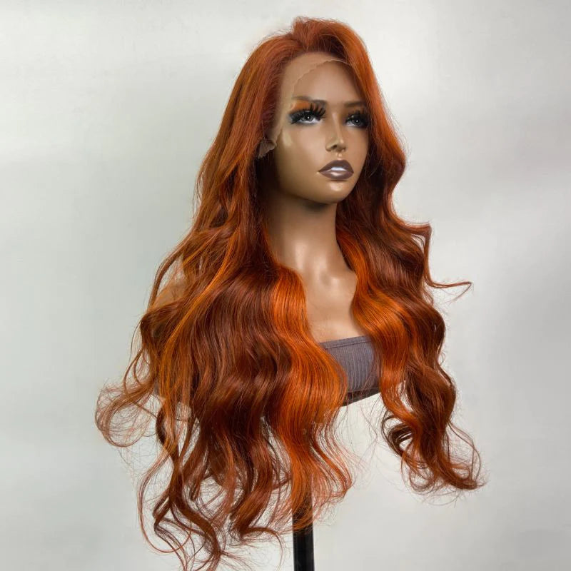 Urgirl Sunset Gold Color Highlight Ginger Orange Body Weave Human Hair Body Weave Lace Front Wig