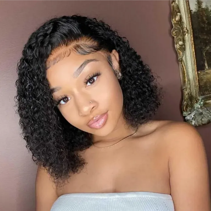 Urgirl HD Lace Jerry Curly Short Bob Wig Guleless 13x4 Lace Front Wig