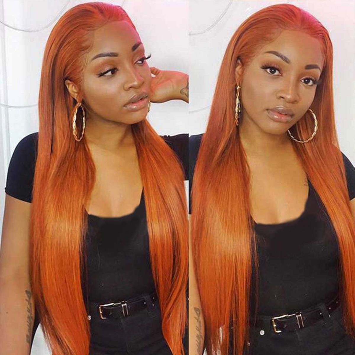 Urgirl Orange Ginger Color Lace Front Straight Human Hair Wig 13X4 Orange Ginger Lace Front Wigs