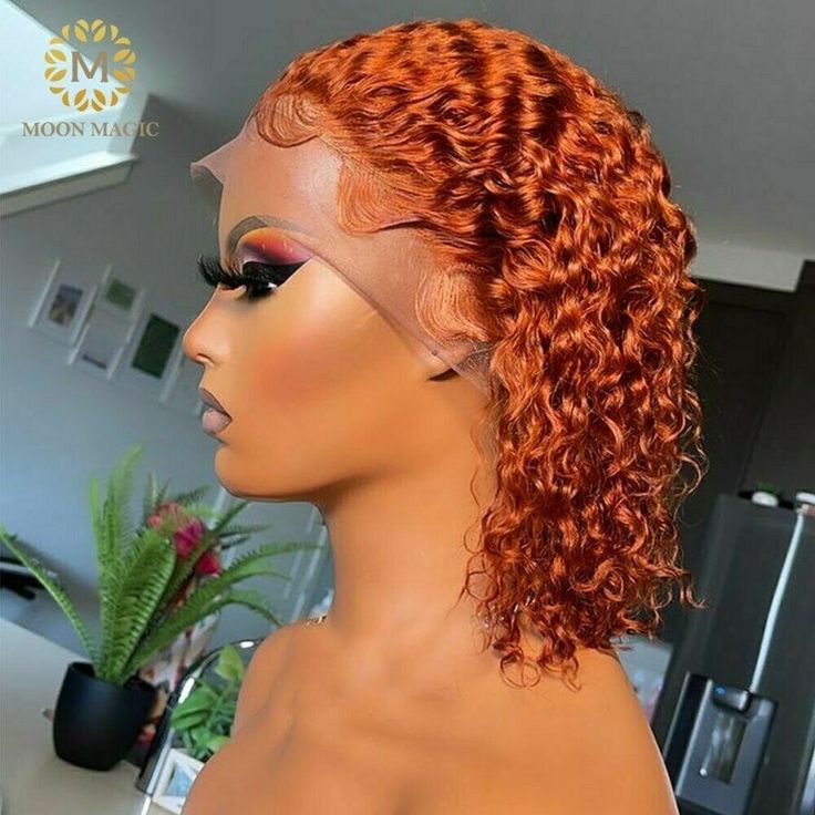 Urgirl Colored Bob Wigs Burnt Orange Curly Hair Bob Glueless Lace Wig