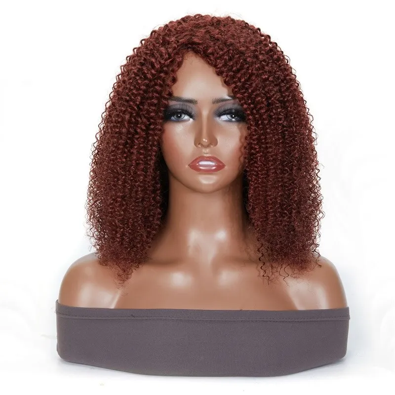 Urgirl Glueless Kinky Curly Reddish Brown 33# Lace Front Wig Human Hair Auburn Copper Color