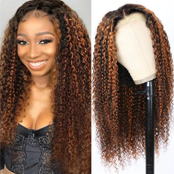 Urgirl 4x4 13x4 Lace Balayage Highlights Wigs On Black Hair 100% Curly Human Hair Wigs Lace Front Wigs Best Colored Wigs
