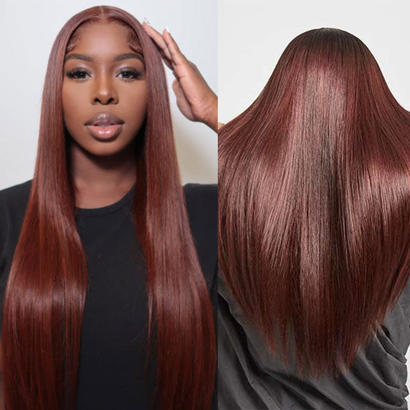 Urgirl Glueless Straight Reddish Brown 33# Lace Front Wig Human Hair Auburn Copper Color for Women