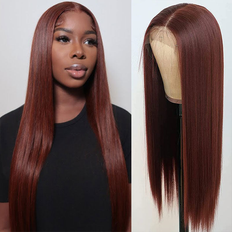 Urgirl Glueless Straight Reddish Brown 33# Lace Front Wig Human Hair Auburn Copper Color for Women