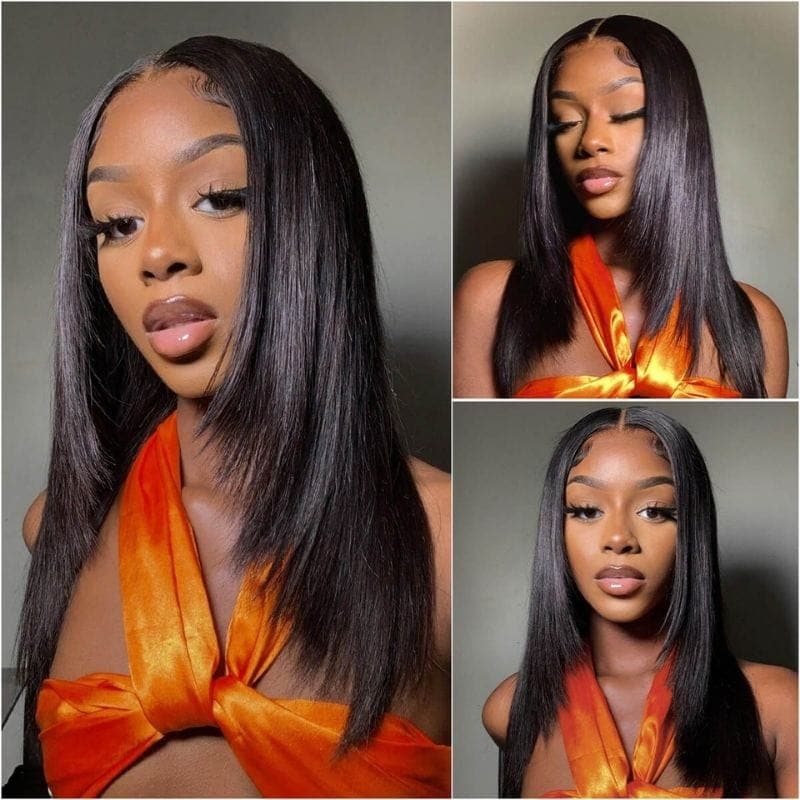 Urgirl Lace Front Wigs with Layer Inner Buckle Straight Virgin Human Hair Wigs Pre Plucked
