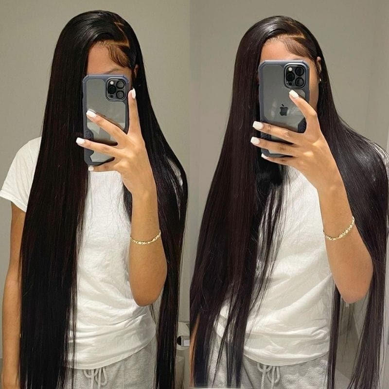 Urgirl 5x5 HD Invisible Lace Closure Glueless Wigs Long Straight Human Hair Wigs 180% Density