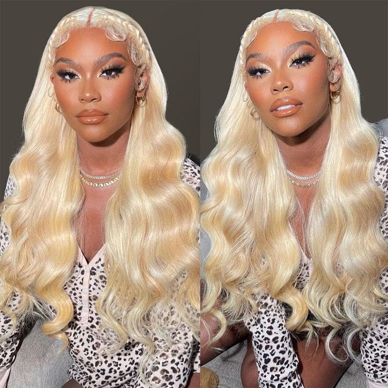 Urgirl 613 Blonde Transparent Lace Frontal Wig Human Hair Pre Plucked Body Wave 180 Density