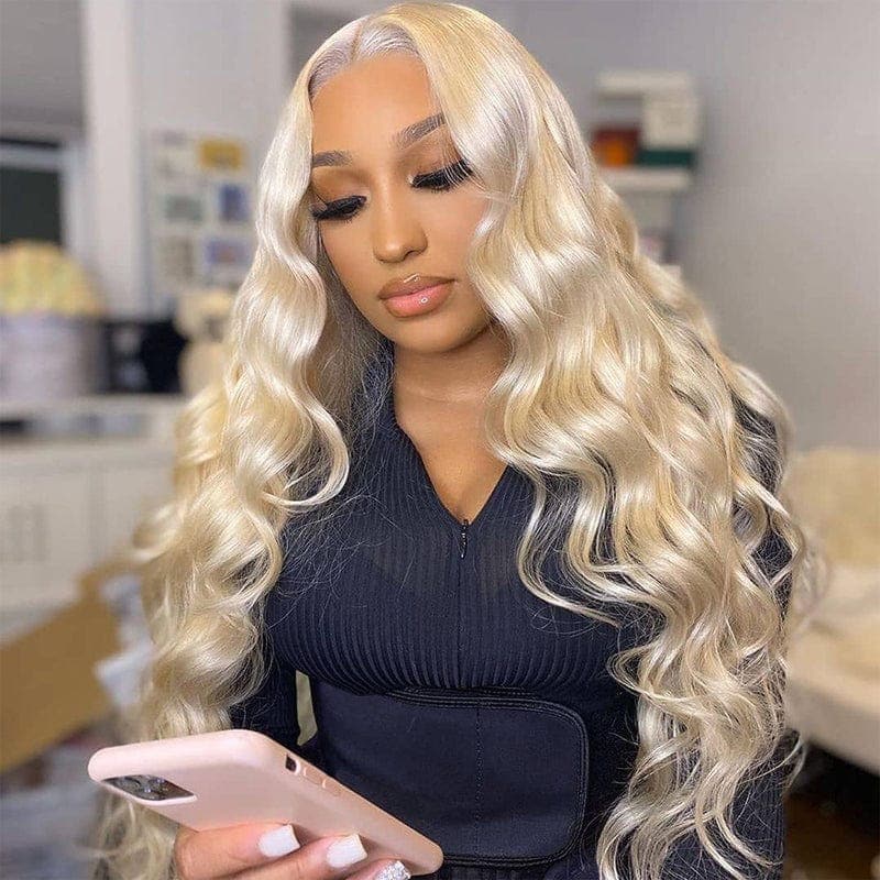 Urgirl 613 Blonde Transparent Lace Frontal Wig Human Hair Pre Plucked Body Wave 180 Density