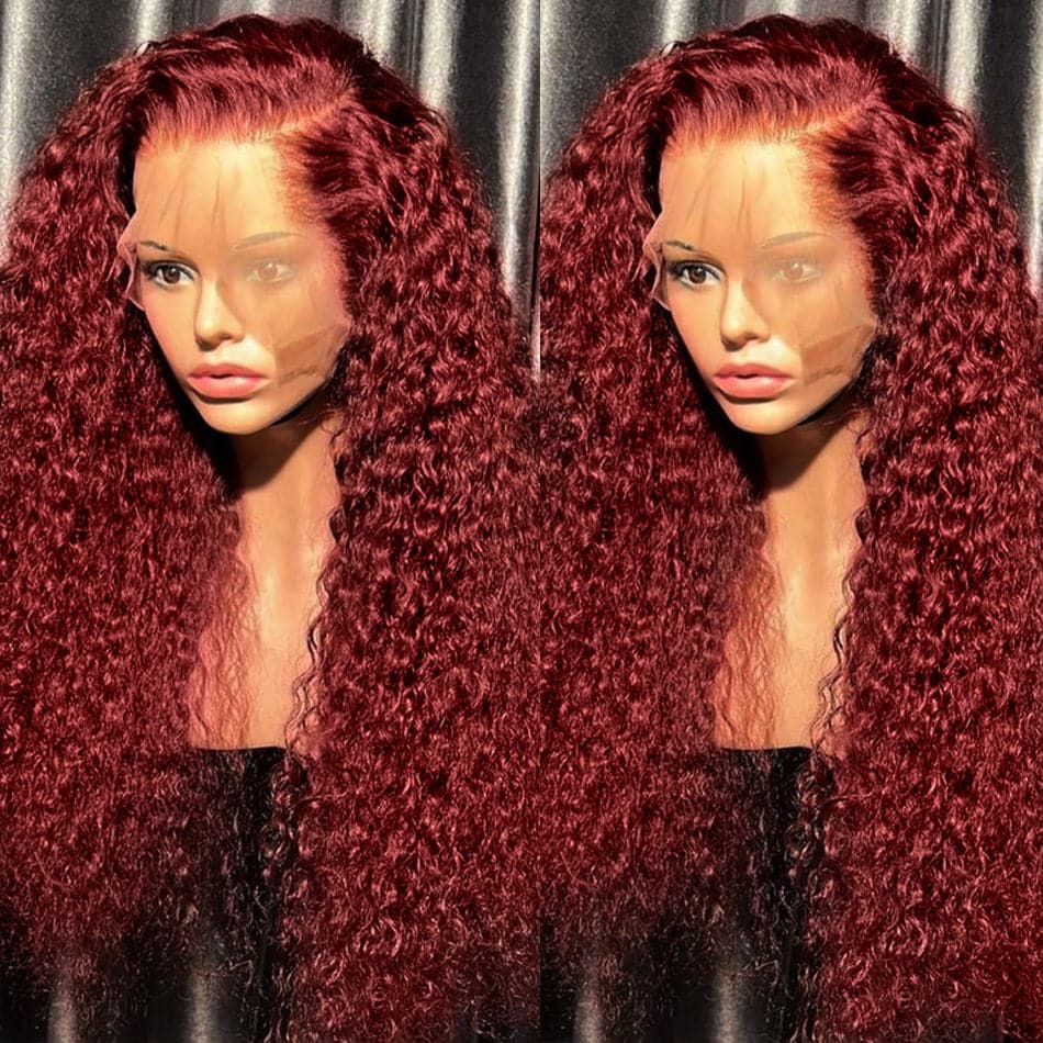 Limited Sale Urgirl 99J Burgundy Transparent Lace Frontal Wig Curly Human Hair for Women