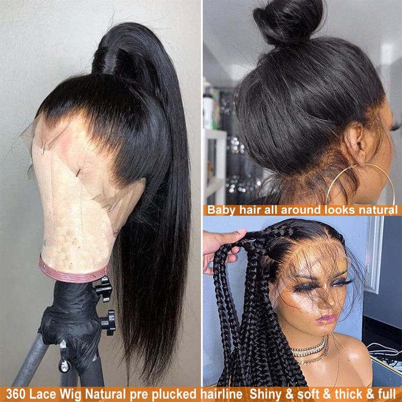 Urgirl Bone Straight 360 Lace Frontal Wig Pre Plucked Virgin Human Hair 180% Density