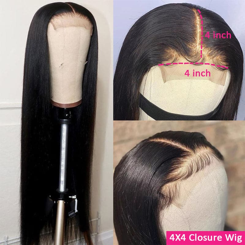 Urgirl Bone Straight 4x4 Lace Closure Wigs Human Hair 13*4 Lace Front Wig with Pre Plucked Hairline
