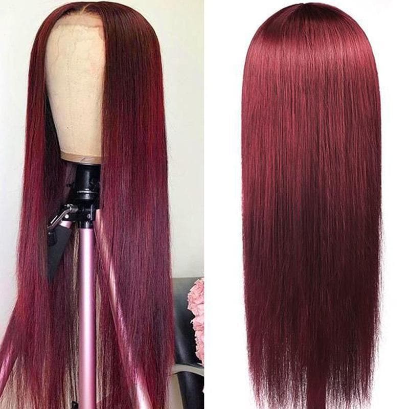 Urgirl Dark 99J Burgundy Color Long Straight Lace Front Wigs 100% Virgin Human Hair Wigs