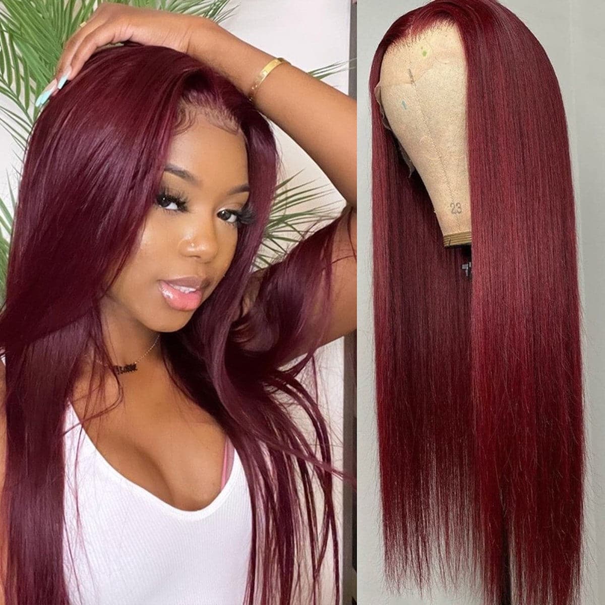 Urgirl Dark 99J Burgundy Color Long Straight Lace Front Wigs 100% Virgin Human Hair Wigs