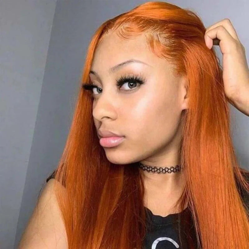 Urgirl Orange Ginger Color Lace Front Straight Human Hair Wig 13X4 Orange Ginger Lace Front Wigs