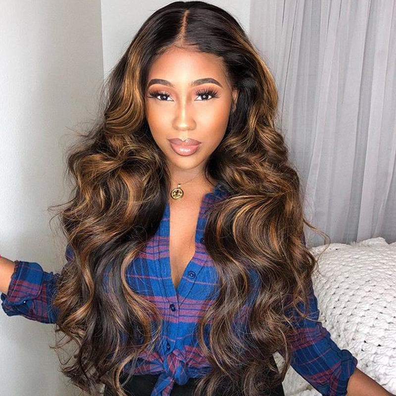 Limited Sale Urgirl Shadow Root Bronde Highlight Body Wave Human Hair Wigs #FB30 Balayage Color Lace Front Wigs